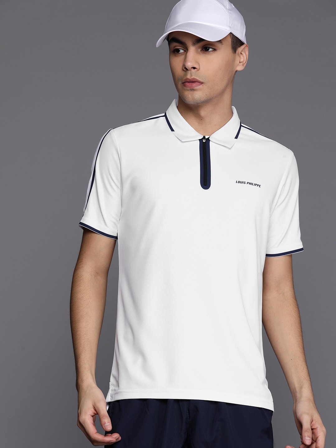 

Louis Philippe ATHPLAY Men Polo Collar T-shirt, White