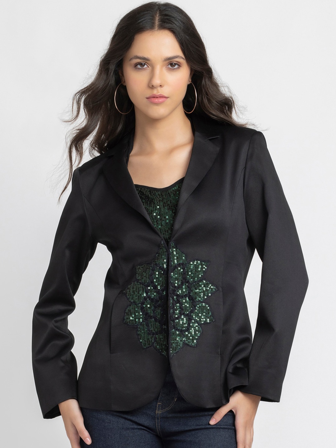 

SHAYE Embellished Single-Breasted Blazers, Black