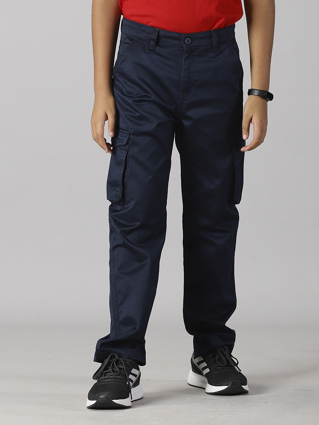 

KiddoPanti Boys Mid Rise Pure Cotton Cargos, Navy blue