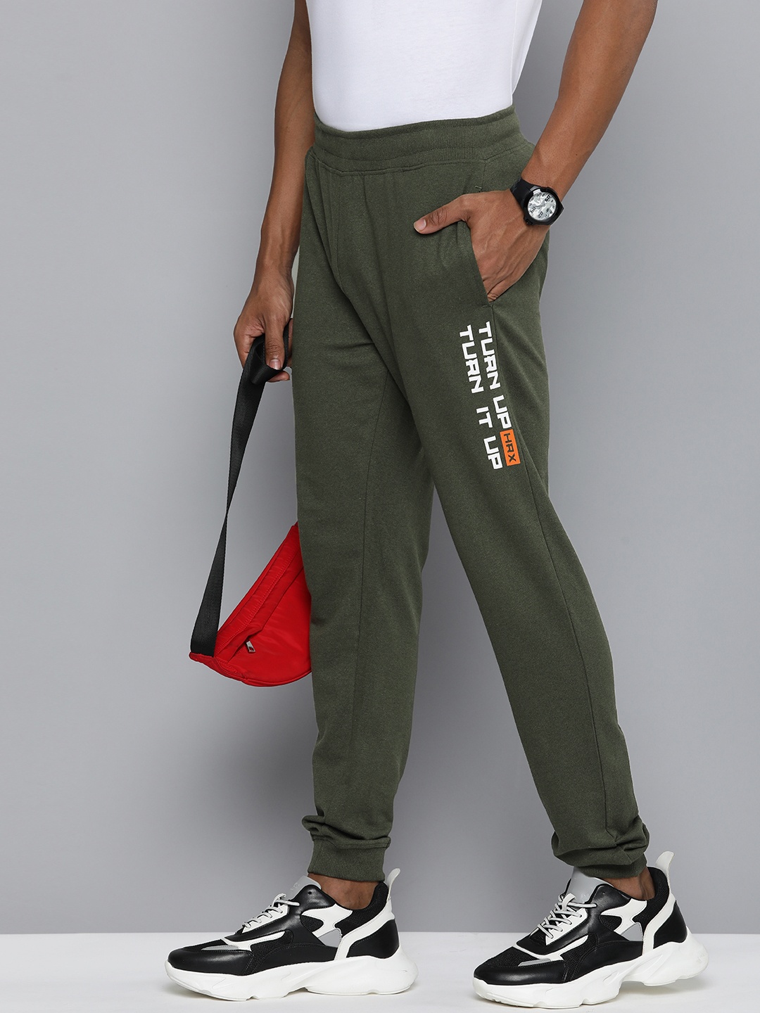 

HRX by Hrithik Roshan Men Lifestyle Typography Printed Terry Joggers, Olive