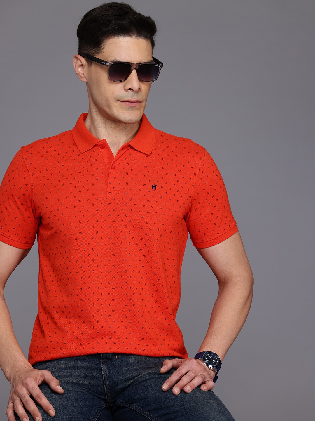 

Louis Philippe Sport Typography Print Polo Collar Slim Fit T-shirt, Orange