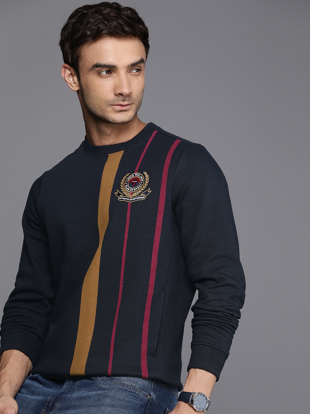 

Louis Philippe Sport Striped Long Sleeves Sweatshirt, Navy blue