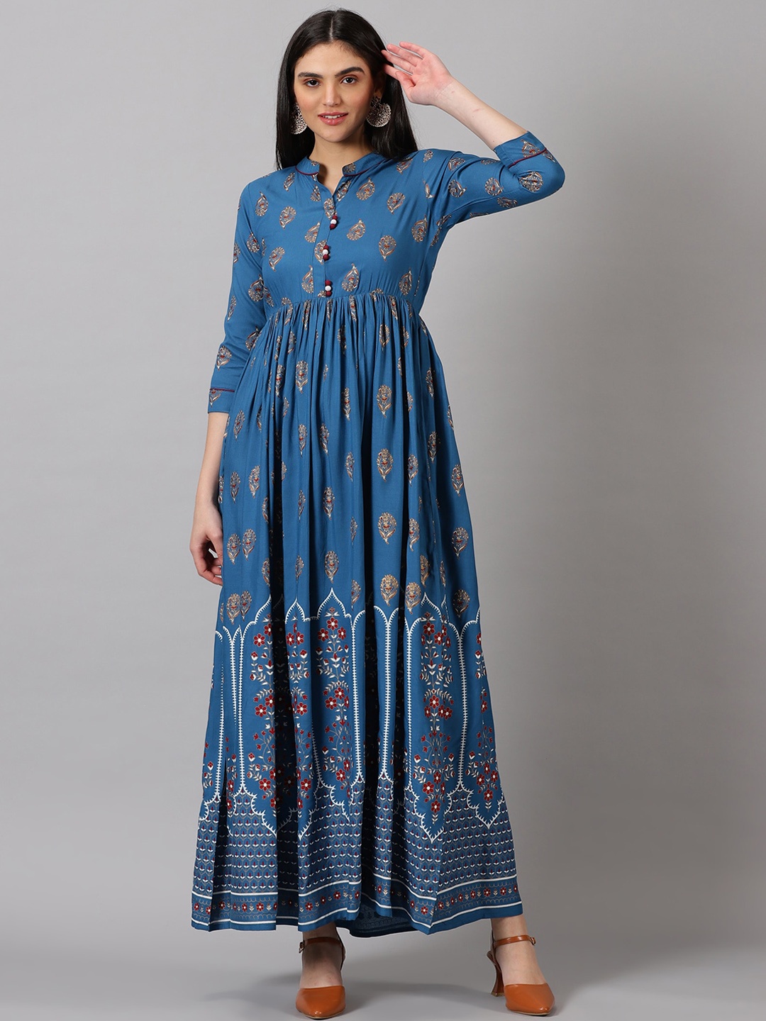 

DK FAB Ethnic Motifs Printed Ethnic Dress, Turquoise blue