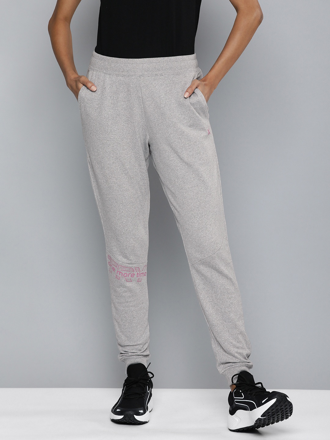 

HRX by Hrithik Roshan Women Graphic Printed Regular Fit Joggers, Grey melange
