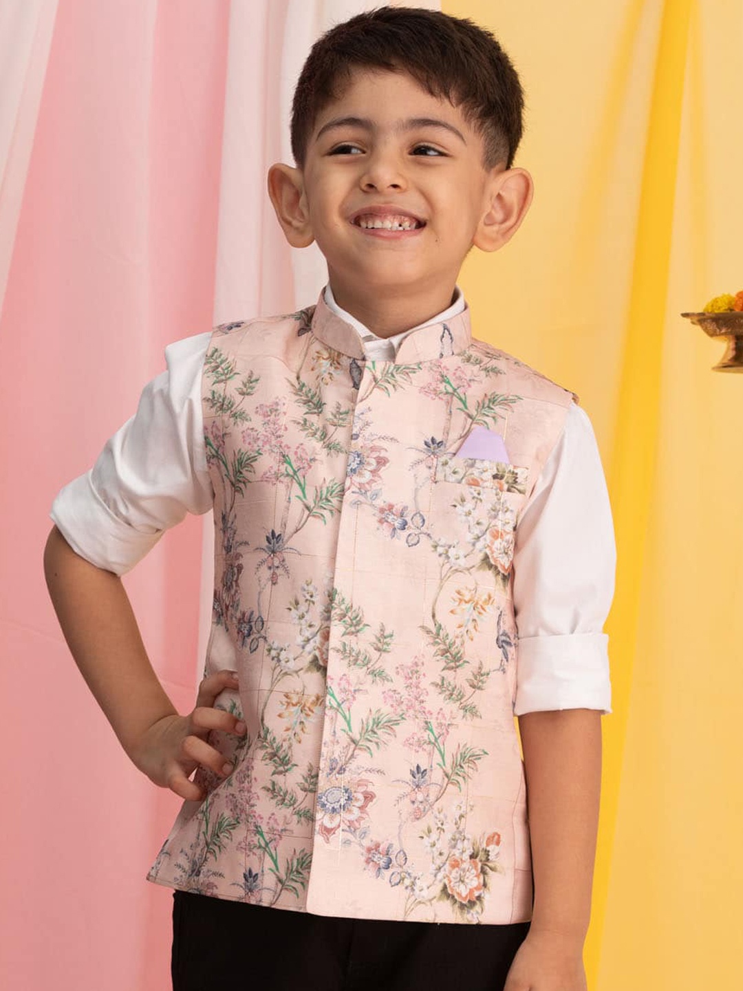 

VASTRAMAY Boys Printed Nehru Jackets, Pink