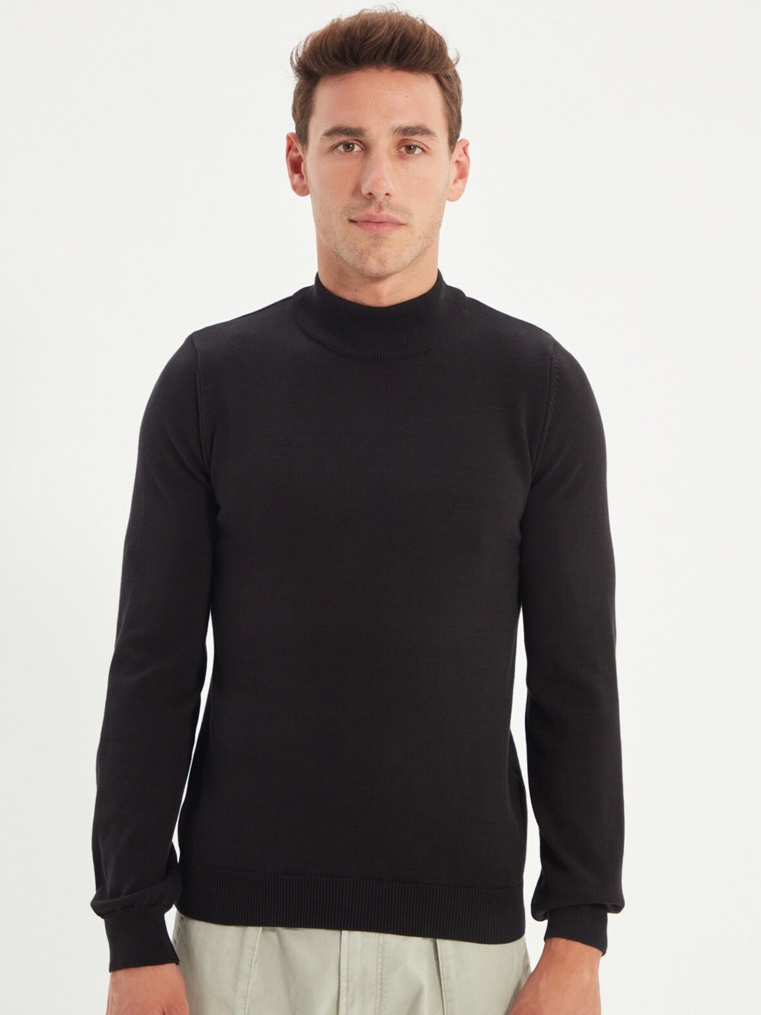 

Trendyol High Neck Ribbed Cotton Pullover Sweater, Black