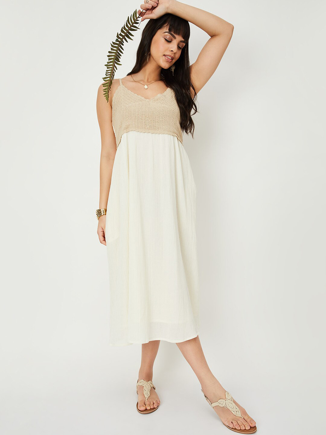 

max Shoulder Straps Pure Cotton Empire Midi Dress, Nude