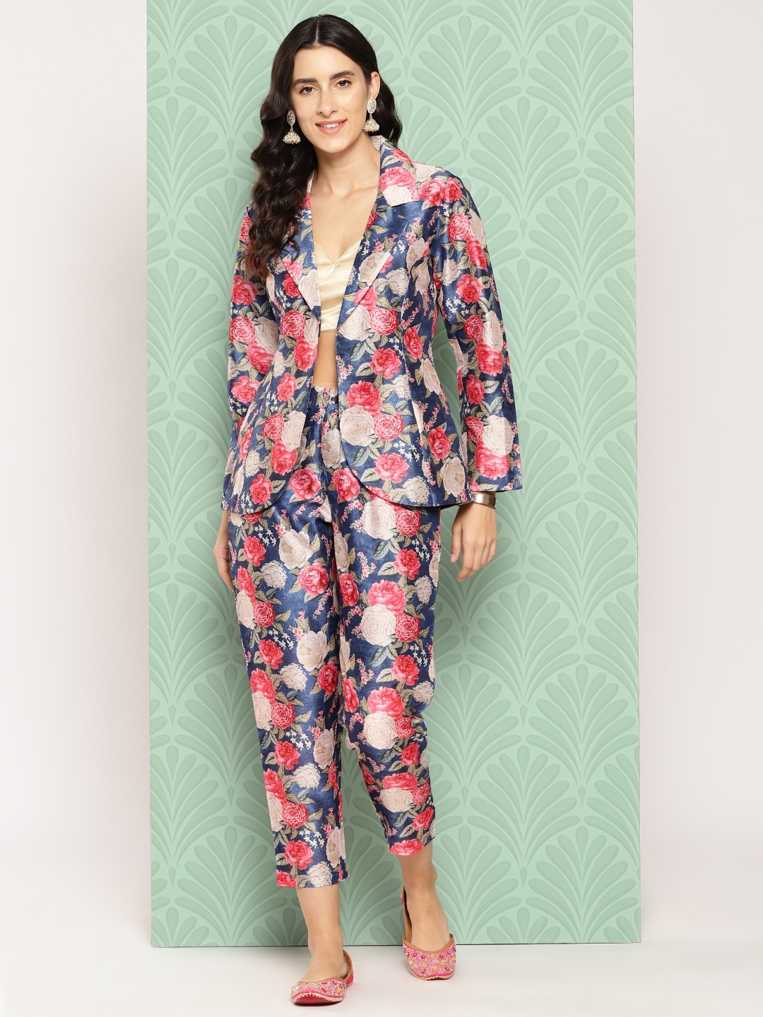 

Ahalyaa Women Printed Coat with Trousers, Blue