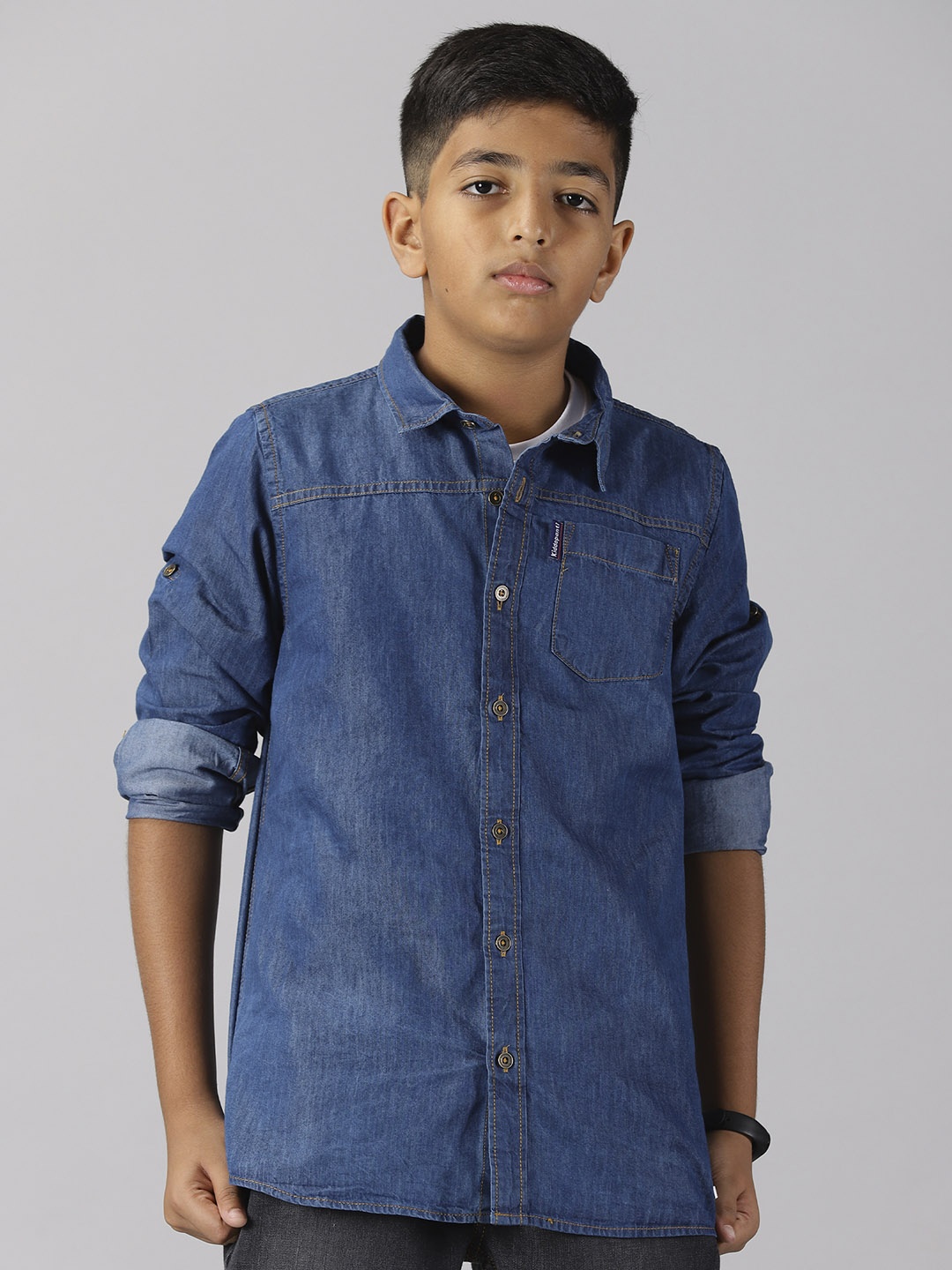 

KiddoPanti Boys Spread Collar Long Sleeve Denim Casual Shirt, Blue