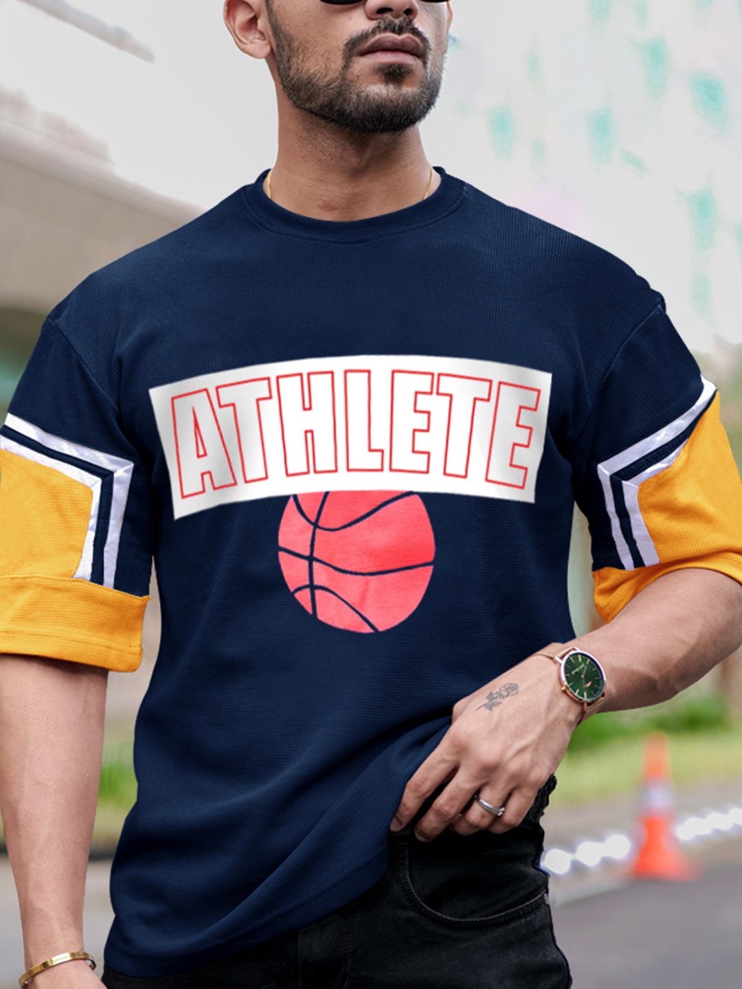 

Eyebogler Typography Printed Cotton T-shirt, Navy blue