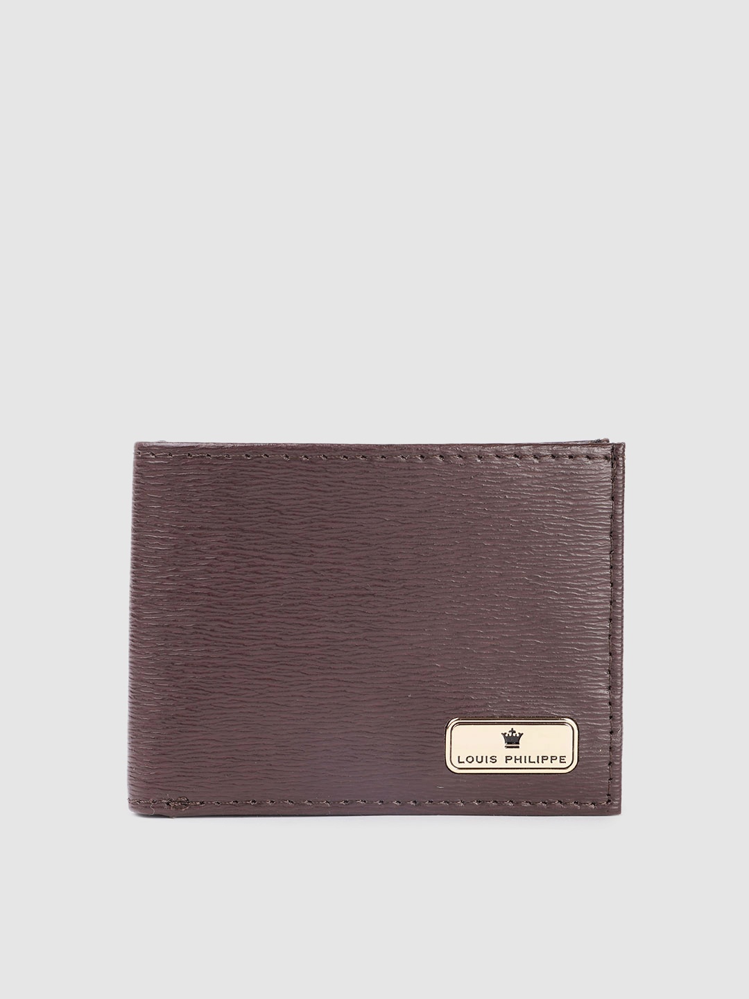 

Louis Philippe Men Abstract Textured Leather Two Fold Wallet, Brown