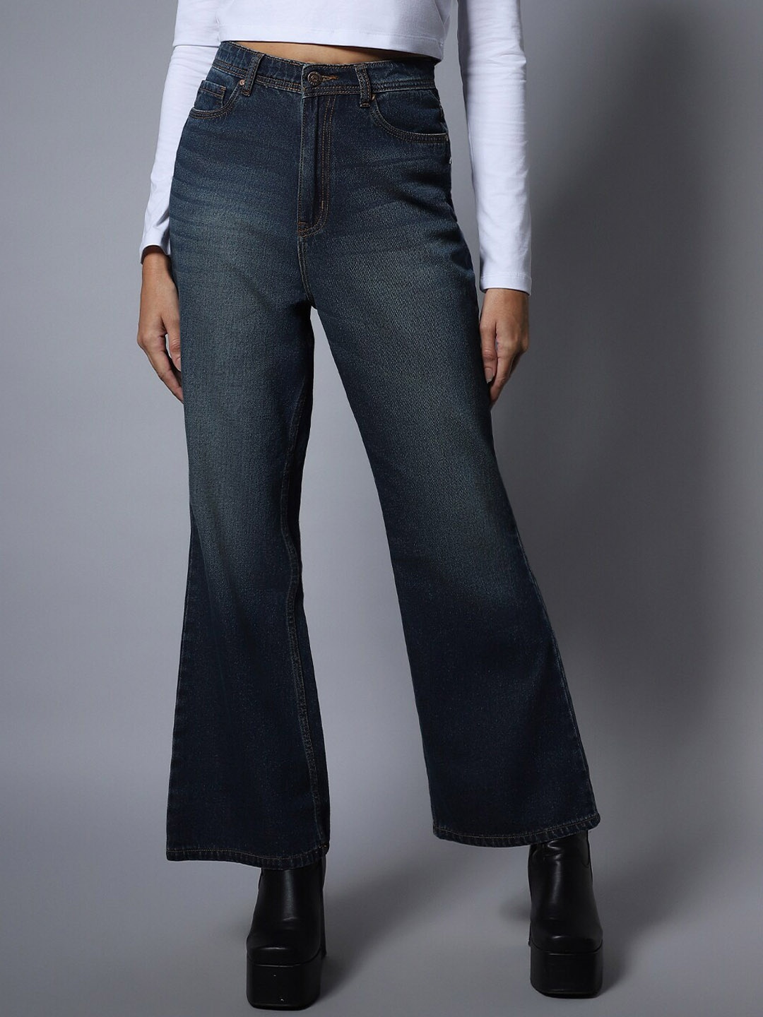 

High Star Non Stretch Cotton Flare Fit Jeans, Blue