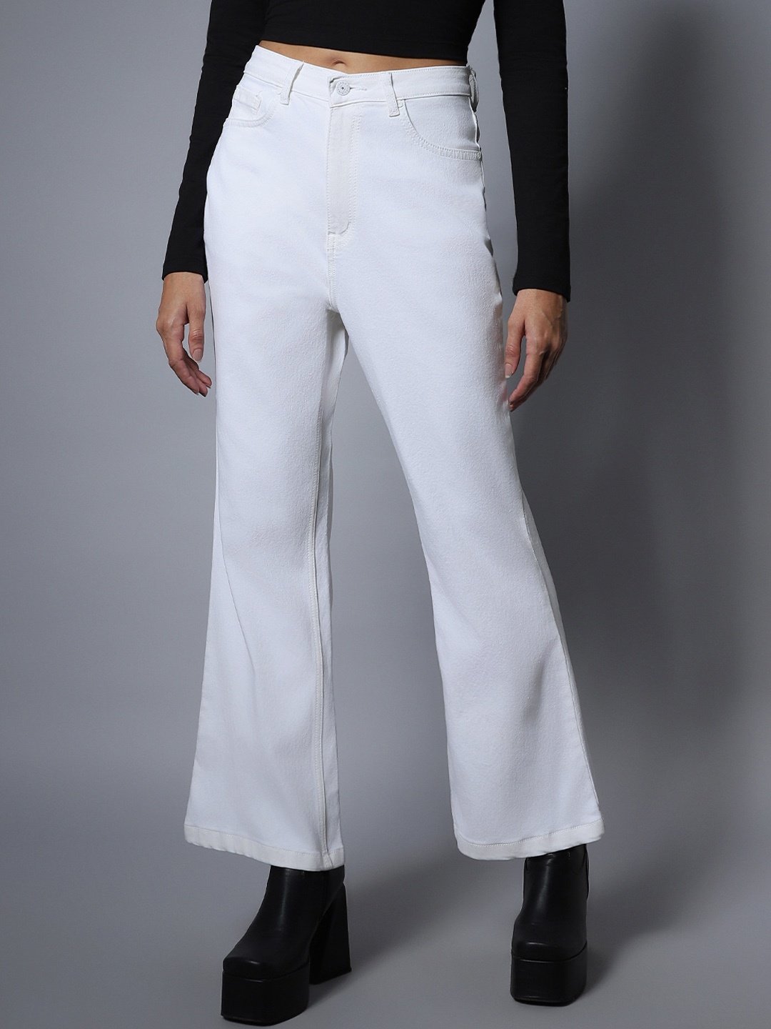 

High Star Stretch Flare Fit Clean Look Jeans, White