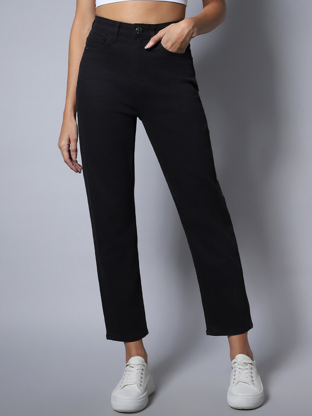 

High Star Stretch Straight Fit Clean Look Jeans, Black