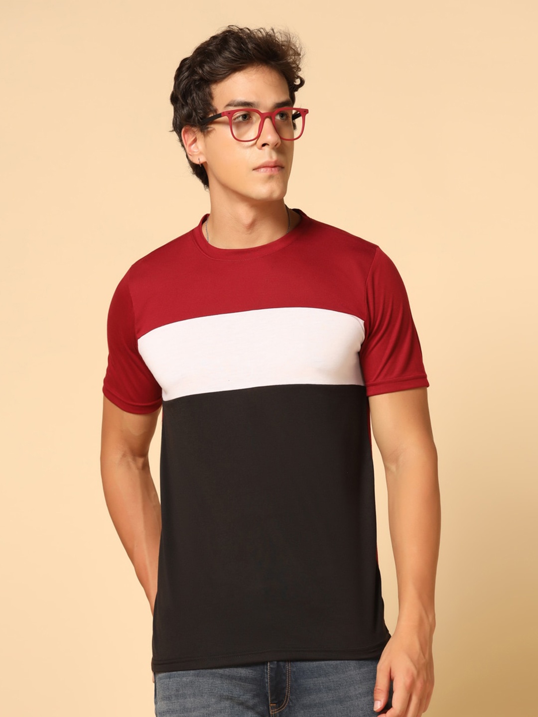 

INKKR Colourblocked Cotton T-Shirt, Red