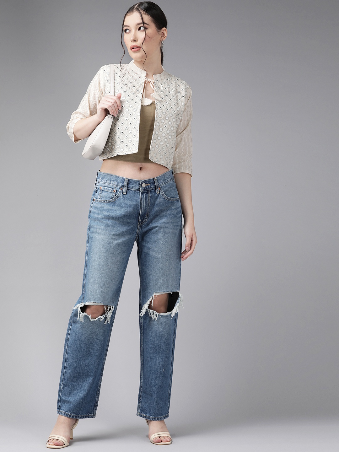 

Aarika Women Lightweight Crop Open Front Jacket, White