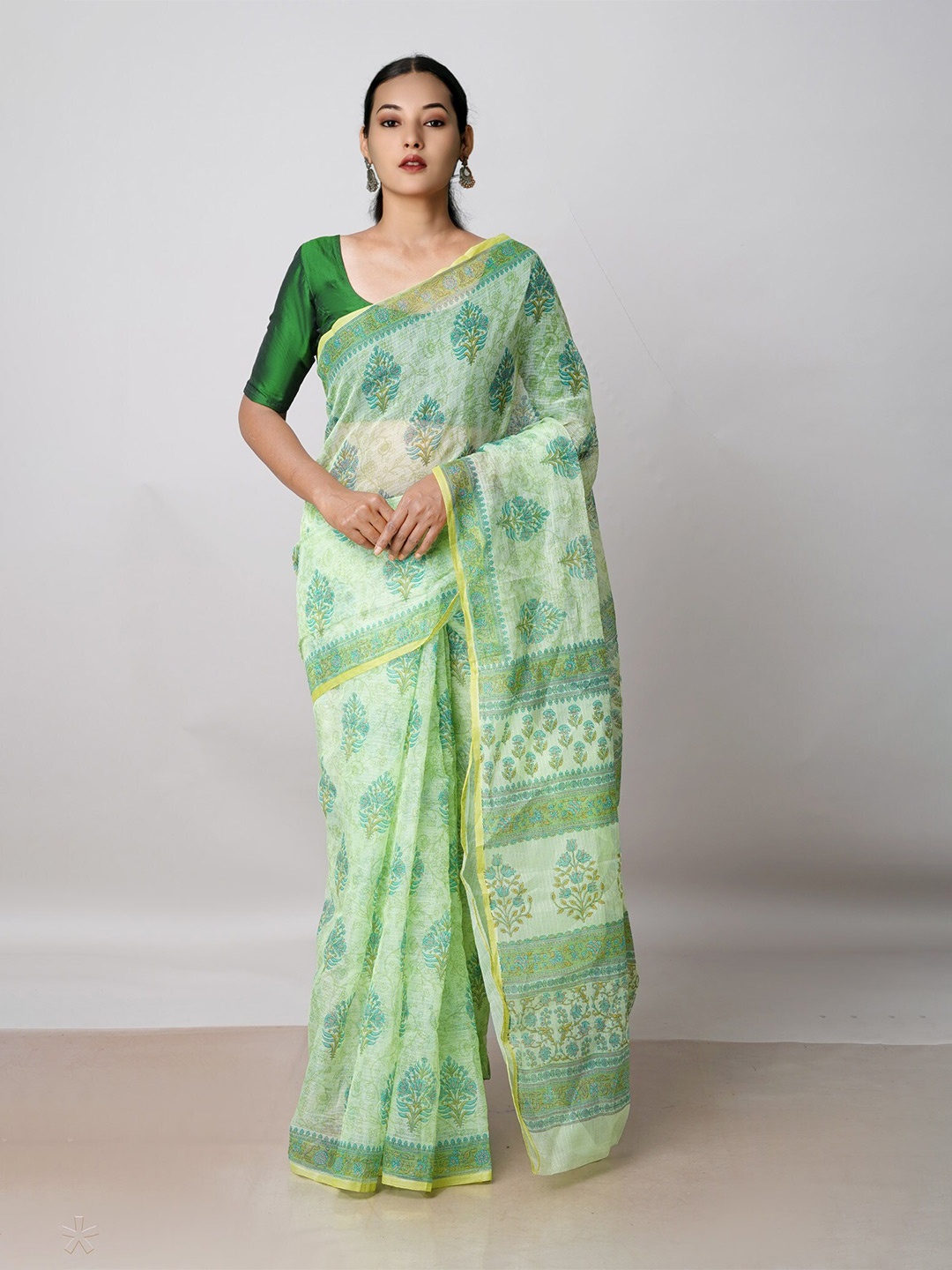

Unnati Silks Ethnic Motifs Printed Pure Cotton Kota Saree, Green