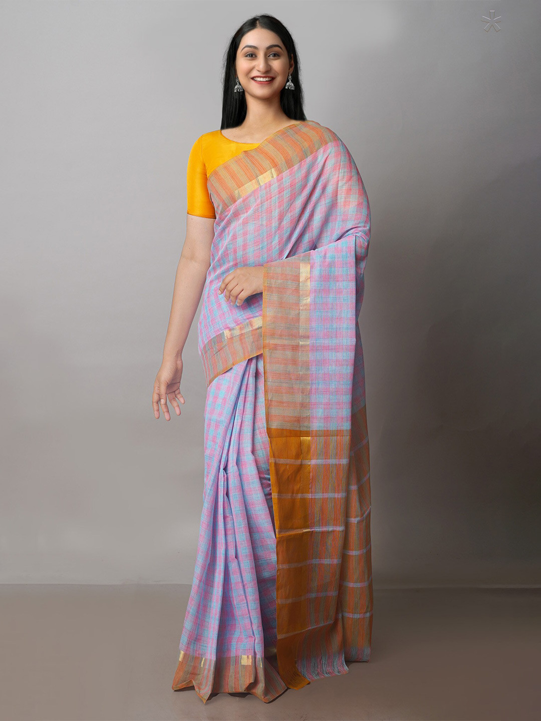 

Unnati Silks Checked Pure Cotton Handloom Mangalagiri Saree, Purple