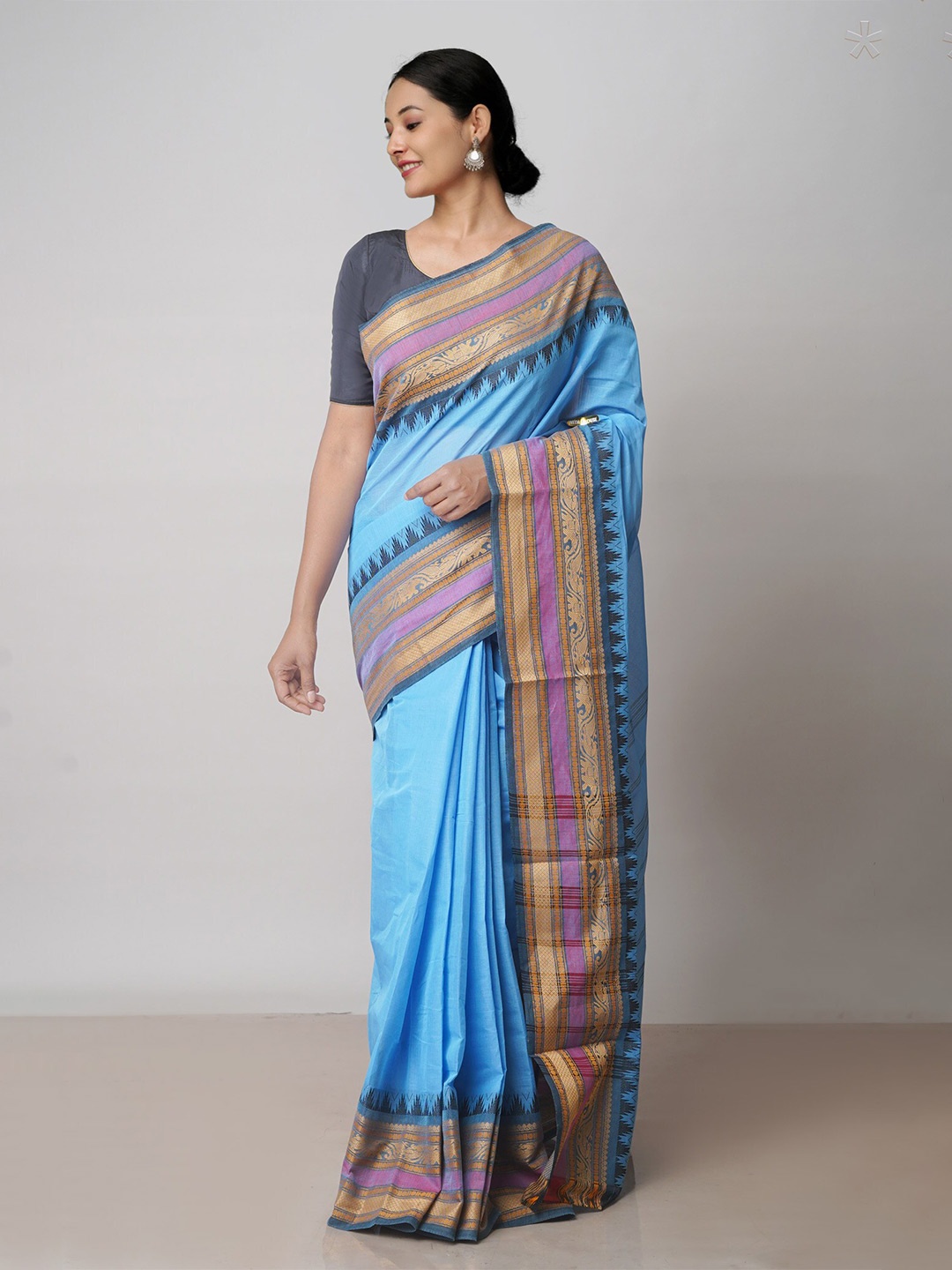 

Unnati Silks Woven Design Pure Cotton Chettinad Saree, Blue