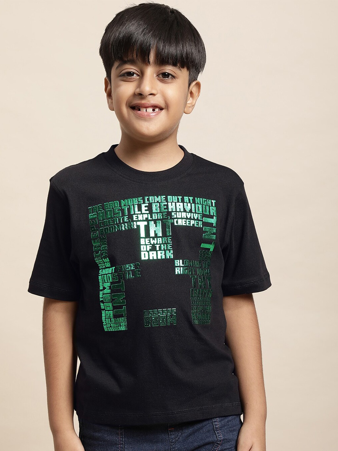 

Kids Ville Boys Minecraft Printed Pure Cotton Tshirt, Black