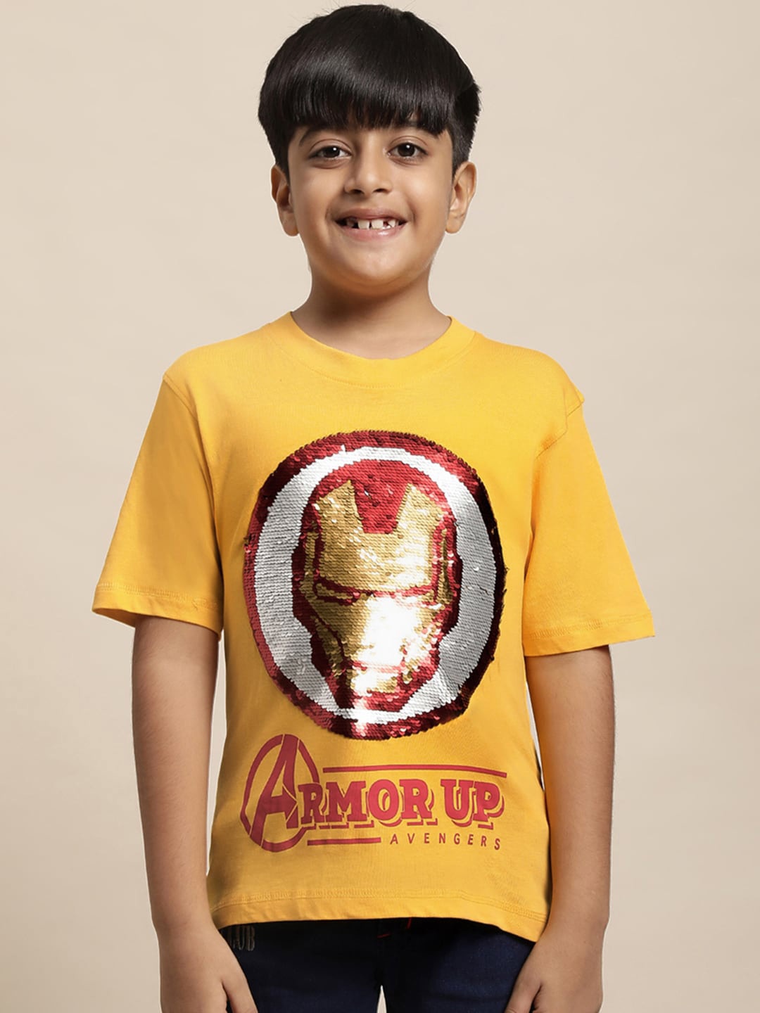 

Kids Ville Boys Iron Man Printed Pure Cotton Tshirt, Yellow