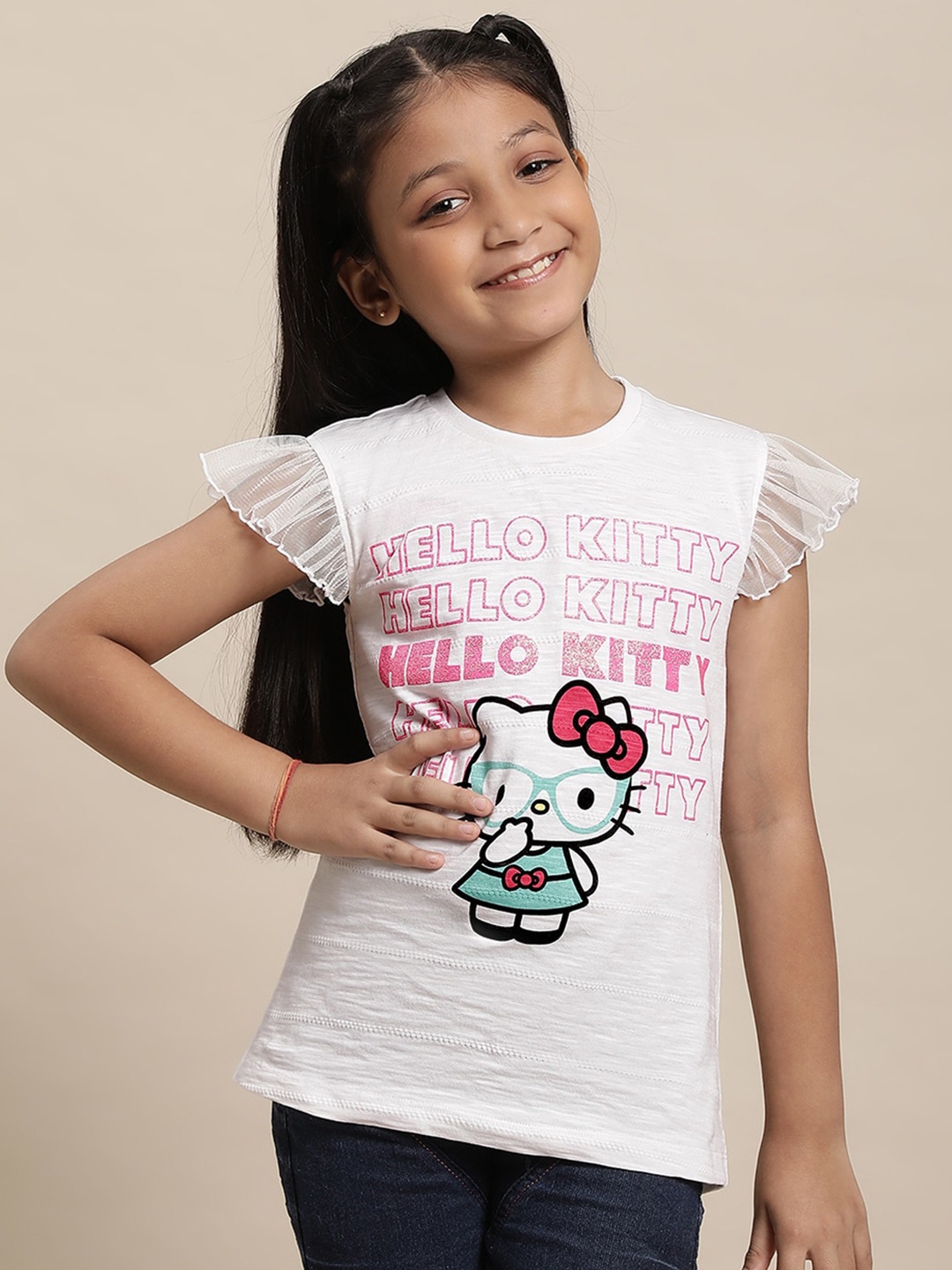 

Kids Ville Girls Hello Kitty Printed Pure Cotton Tshirt, White