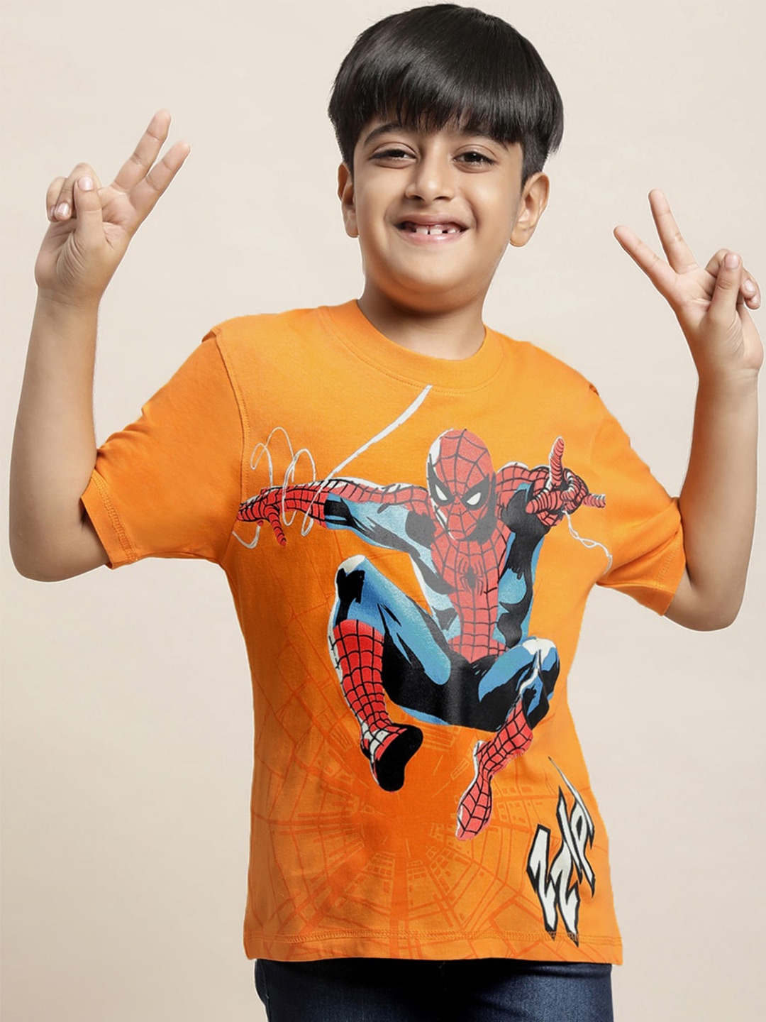 

Kids Ville Boys Spiderman Printed Pure Cotton Tshirt, Orange