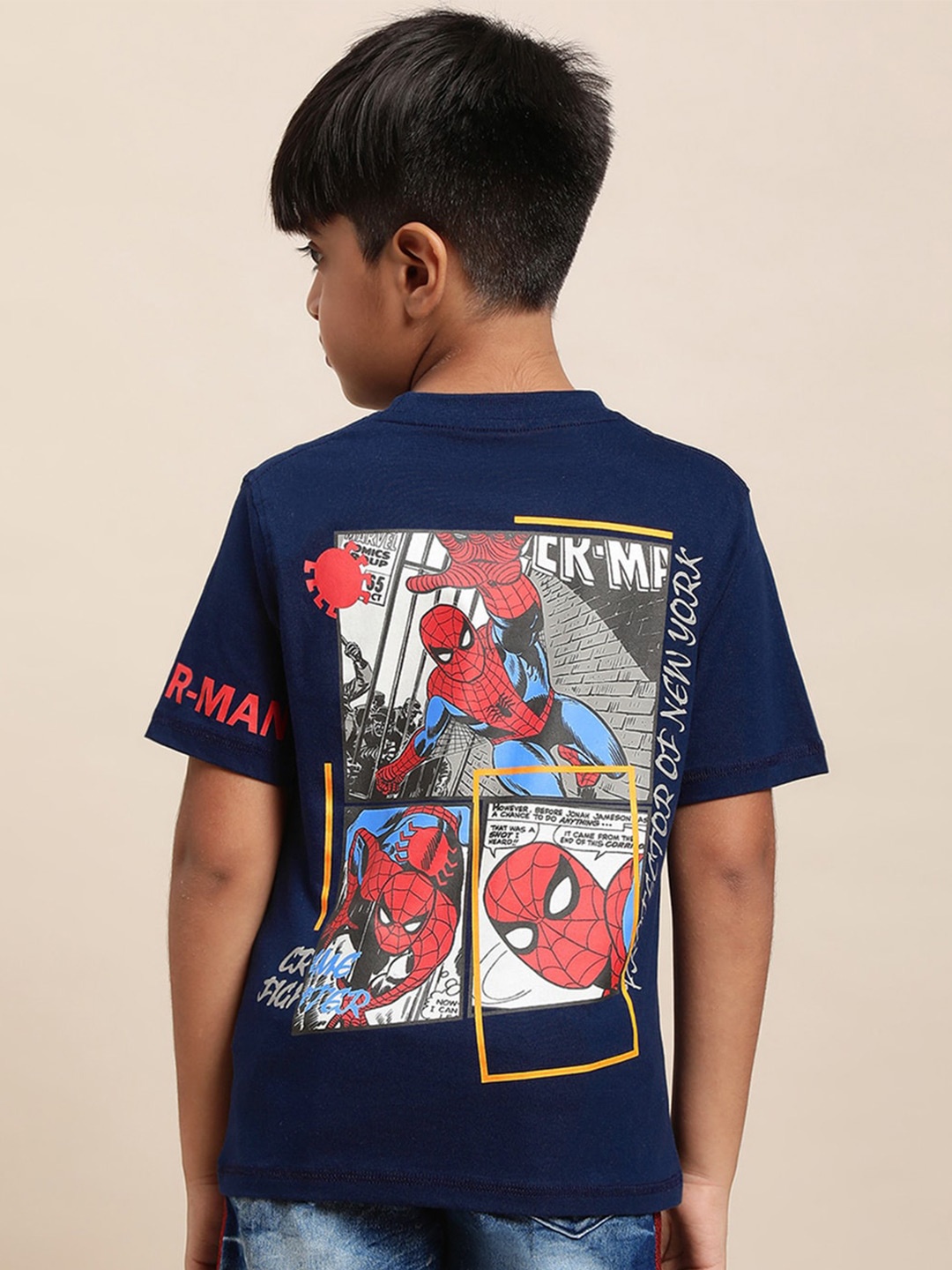 

Kids Ville Boys Spiderman Printed Pure Cotton Tshirt, Navy blue