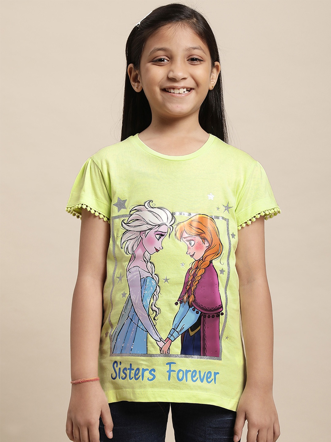 

Kids Ville Girls Frozen Printed Pure Cotton T-Shirt, Green