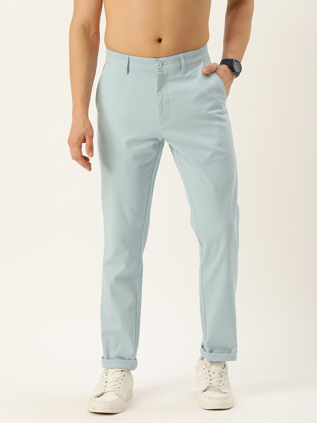 

Harvard Men Classic Solid Mid-Rise Slim Fit Chinos, Blue