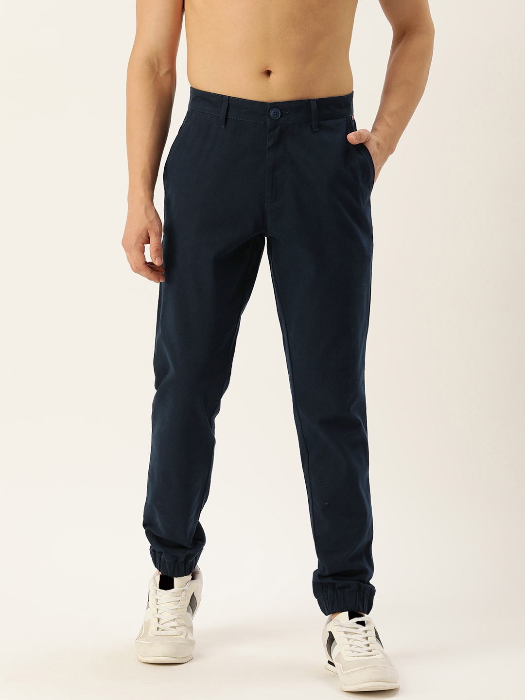 

Harvard Men Classic Solid Mid-Rise Slim Fit Joggers, Navy blue