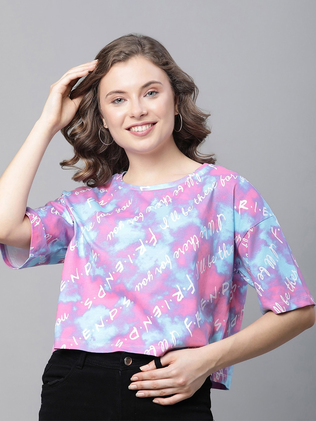Free Authority Friends Printed Pure Cotton Oversized T-shirt, Purple