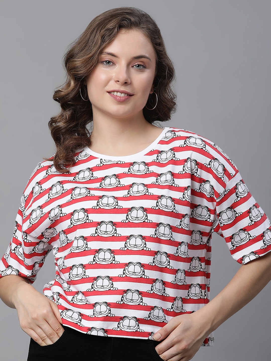 Free Authority Garfield Printed Pure Cotton Oversized Tshirt, White