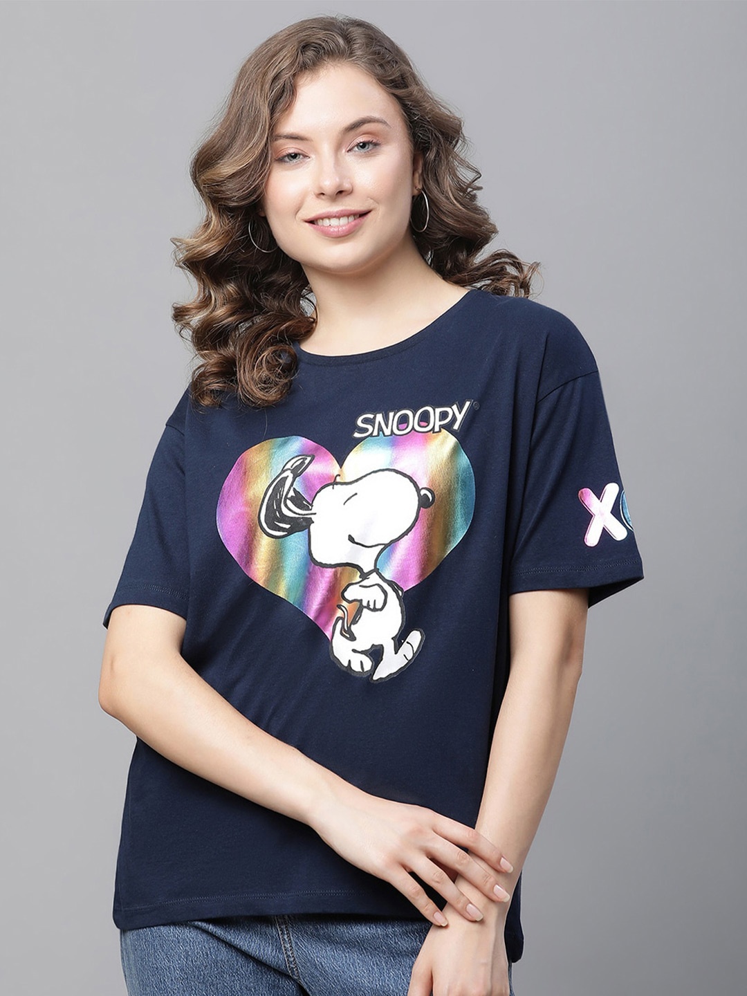 

Free Authority Peanuts Printed Oversized Pure Cotton T-Shirt, Navy blue