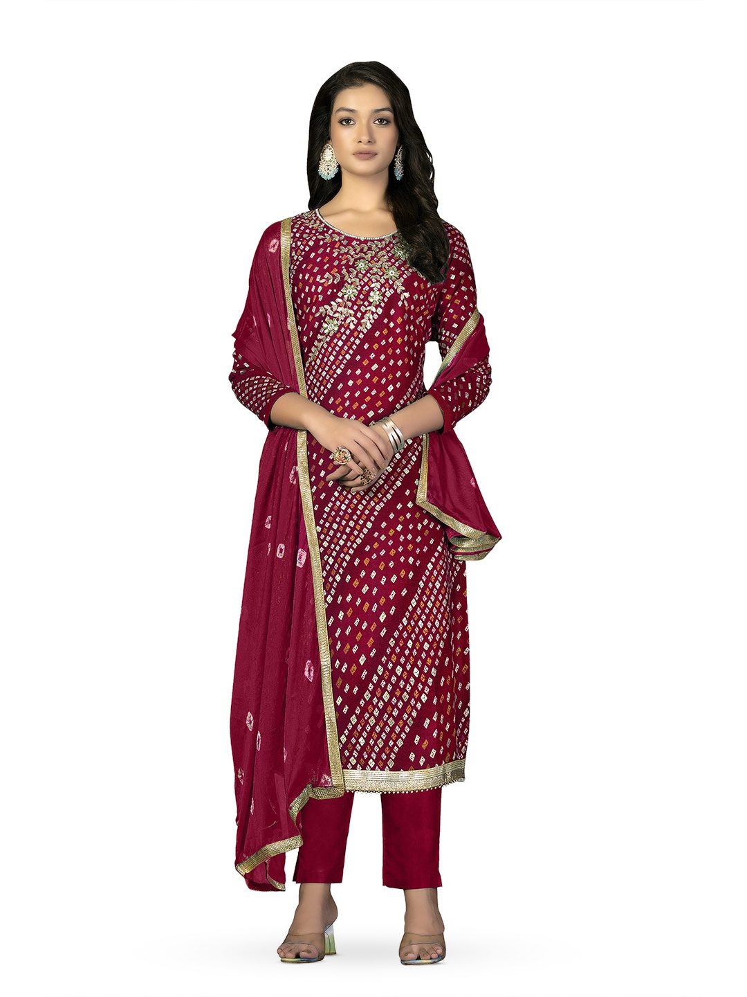 

MANVAA Geometric Printed Unstitched Dress Material, Maroon