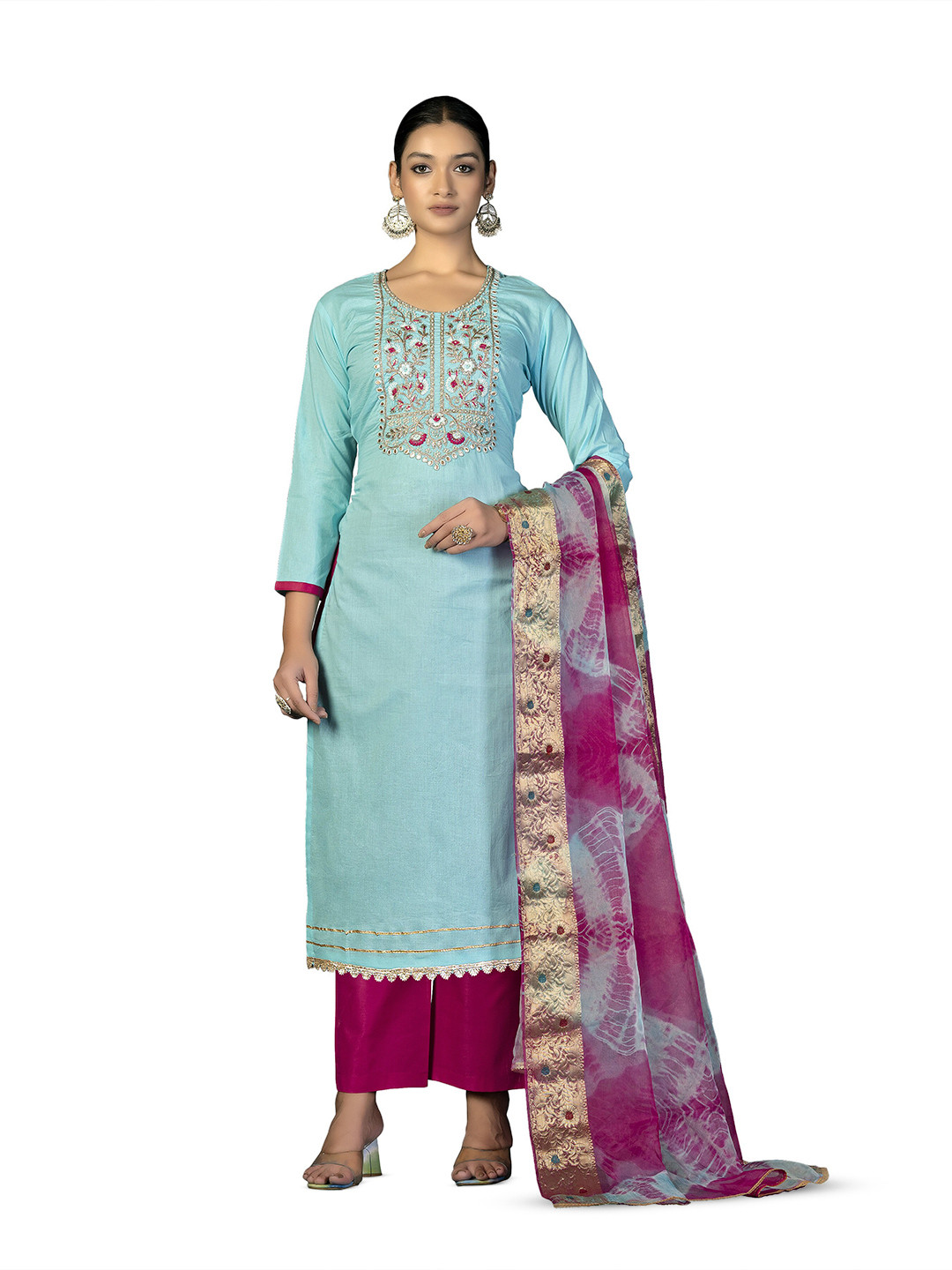 

MANVAA Ethnic Motifs Embroidered Unstitched Dress Material, Blue