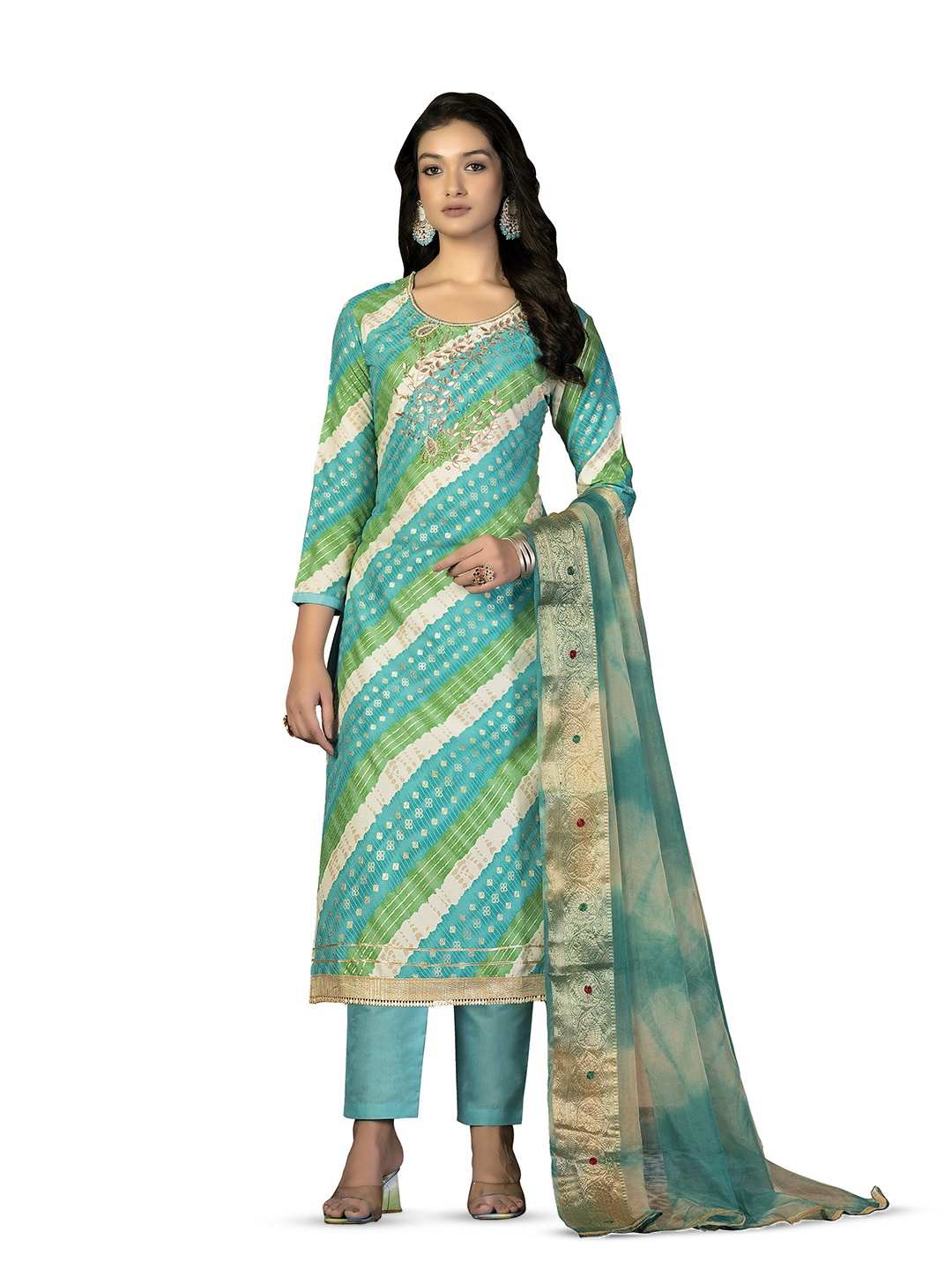 

MANVAA Floral Printed Unstitched Dress Material, Green
