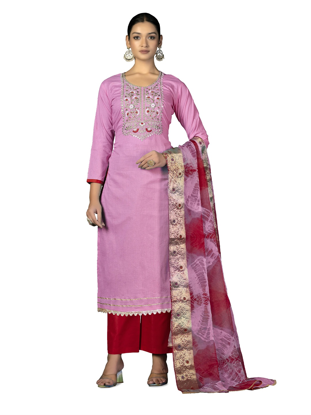 

MANVAA Embroidered Unstitched Dress Material, Pink