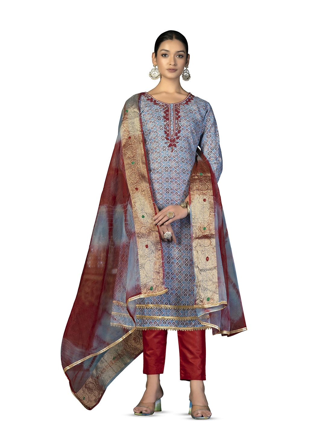 

MANVAA Ethnic Motifs Embroidered Unstitched Dress Material, Grey