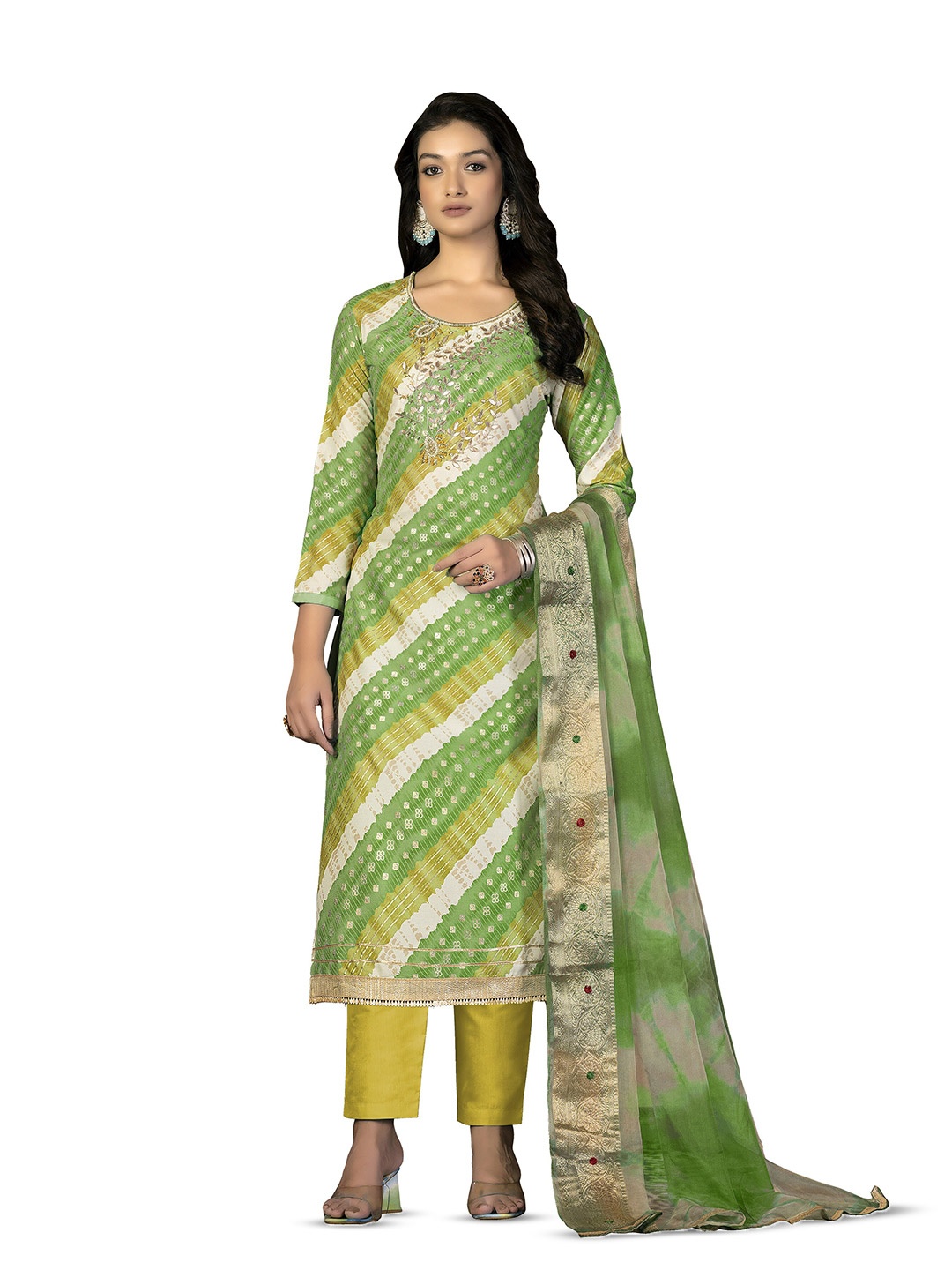 

MANVAA Floral Printed Unstitched Dress Material, Green