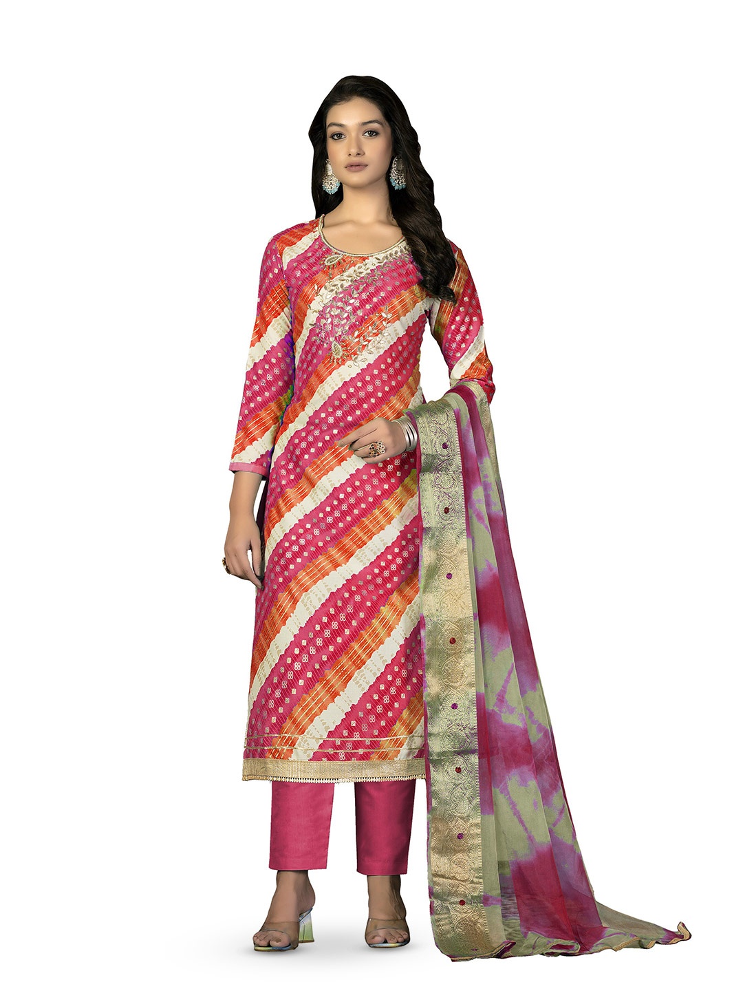 

MANVAA Ethnic Motifs Printed Unstitched Dress Material, Pink