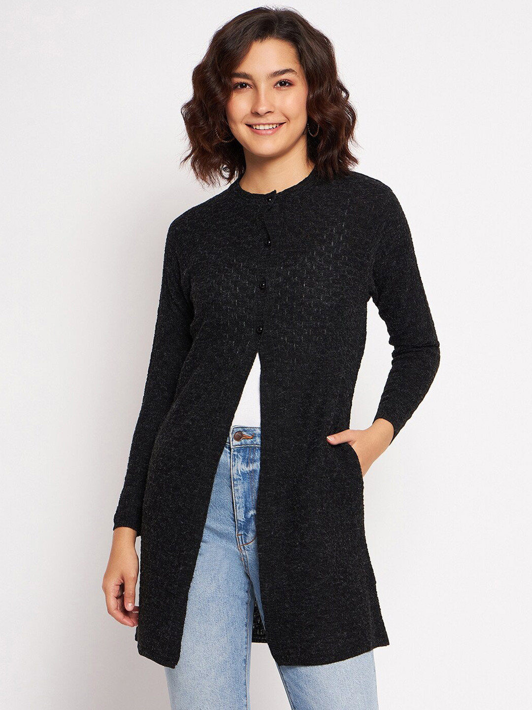 

CLAPTON Cable Knit Longline Cardigan, Black