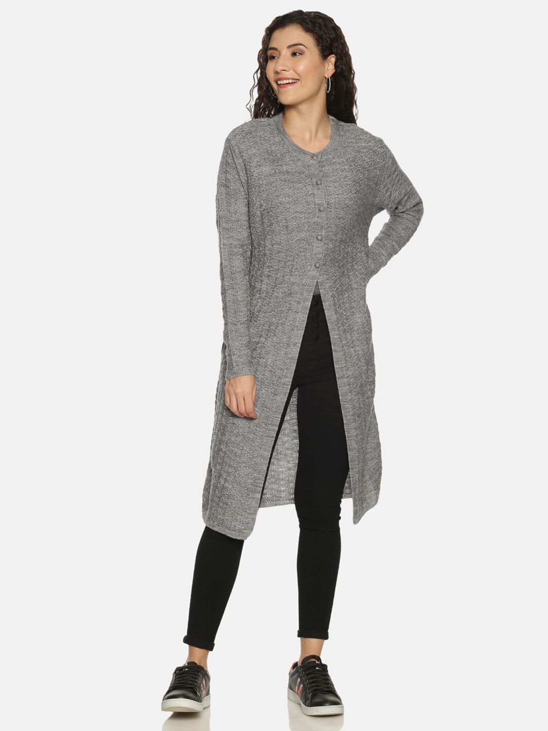 

CLAPTON Cable Knit Longline Cardigan, Grey