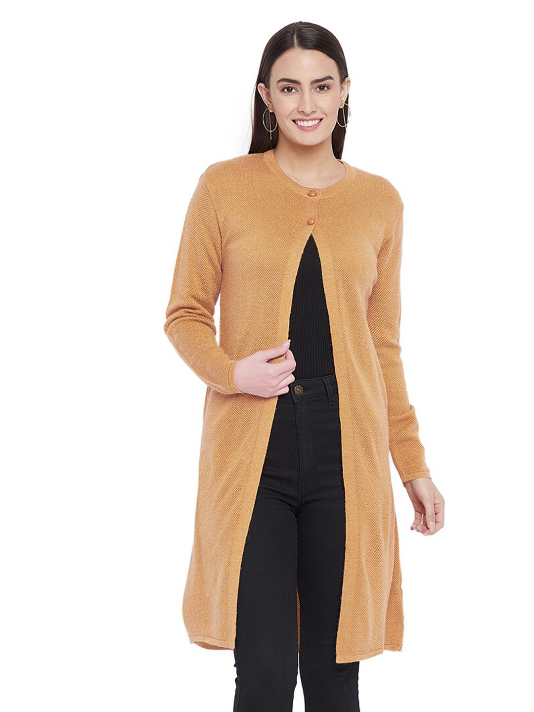 

CLAPTON Boucle Self Design Longline Cardigan Sweater, Brown