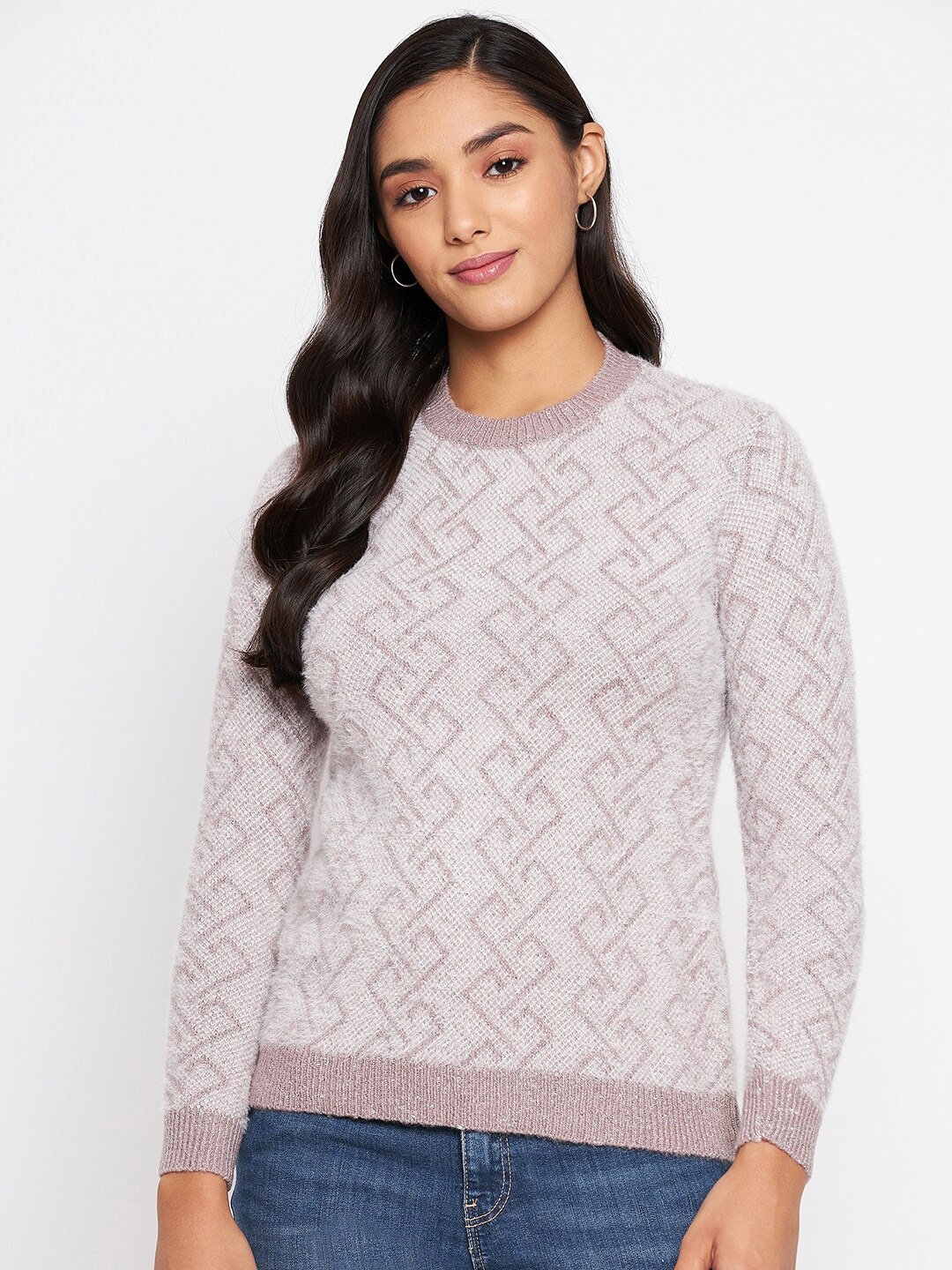 

CLAPTON Printed Woollen Pullover, Peach