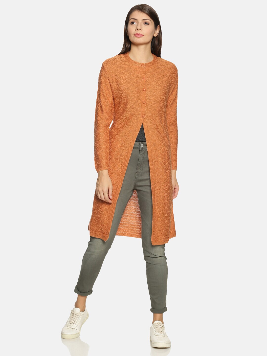 

CLAPTON Cable Knit Woollen Longline Cardigan, Orange