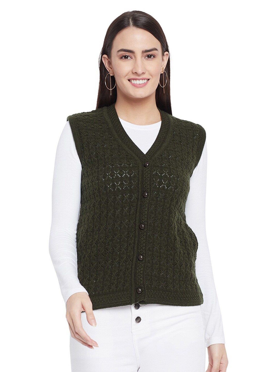 

CLAPTON V-Neck Open Knit Woollen Cardigan, Sea green