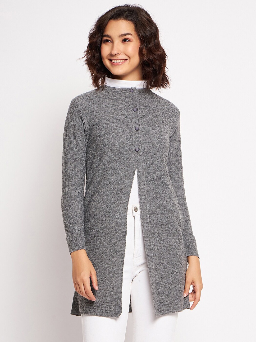 

CLAPTON Cable Knit Woollen Longline Cardigan, Grey