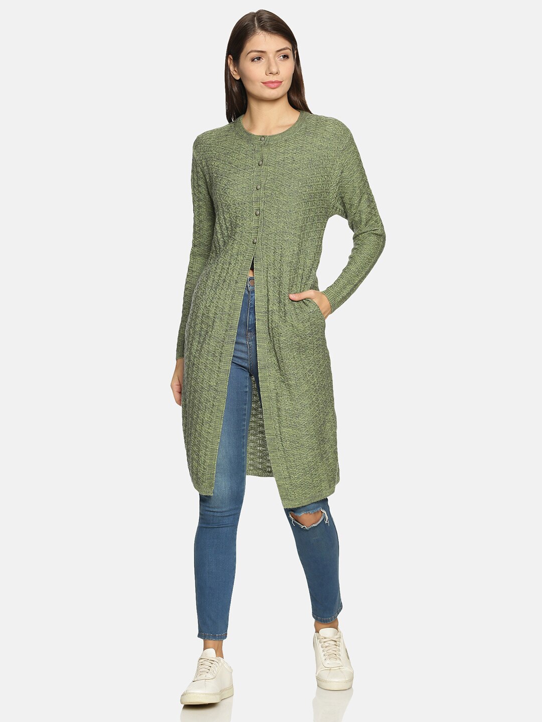 

CLAPTON Woollen Longline Cardigan, Green