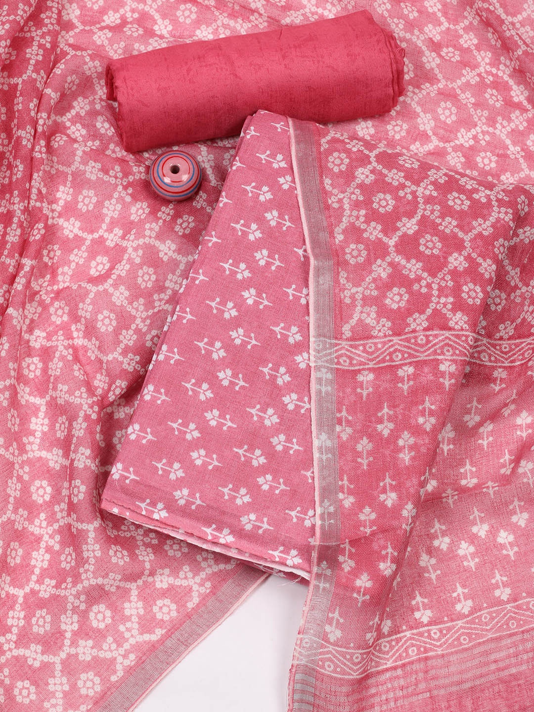 

Meena Bazaar Floral Printed Linen Unstitched Dress Material, Pink